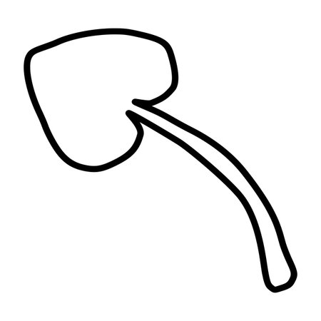 Abstract minimalist vector illustration of a single stylized cherry with a curved stem on a white background.のイラスト素材