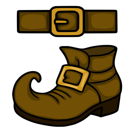 Brown leprechaun boot and belt buckle vector illustration for St. Patrick's Dayのイラスト素材