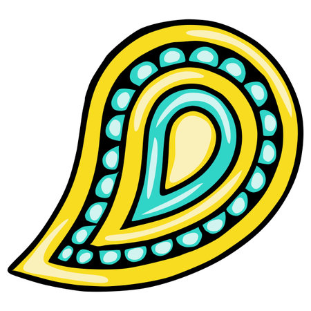 Vibrant paisley vector illustration with yellow, turquoise, and black layers.のイラスト素材