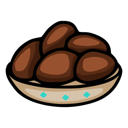 Flat illustration of dates in a decorative bowl, vectorのイラスト素材