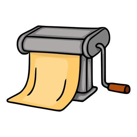 Vector pasta maker with fresh dough sheet, kitchen appliance illustrationのイラスト素材