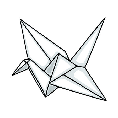 Isolated origami crane vector illustration, simple white paper bird with clean linesのイラスト素材