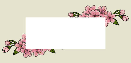 Delicate pink cherry blossom vector banner with copy space on a soft beige backgroundのイラスト素材