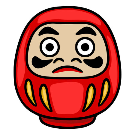 Red Daruma Doll vector illustration with a grumpy expression, isolated on whiteのイラスト素材