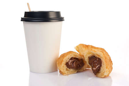 coffee with croissant on a white background