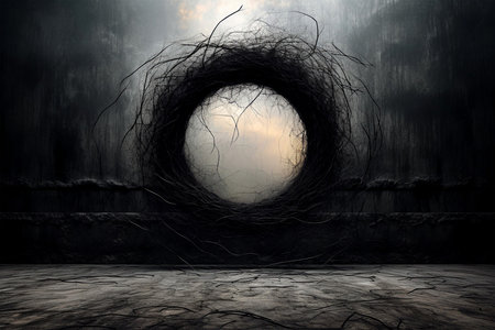 The black hole. Illustration of an abstract dark room with a hole in the ground. Generative AIの素材