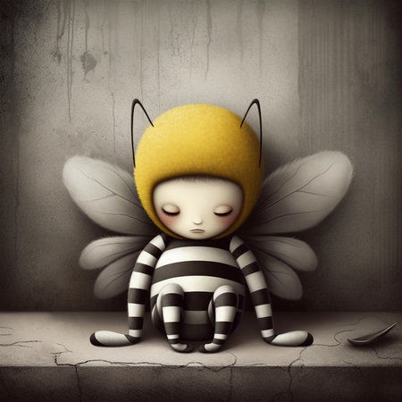Little sad bee sitting on the wall. Environmental concept. 3d renderingの素材