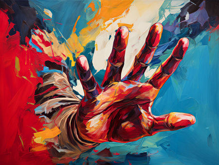Abstract colorful hand gesture, digital painting illustration. Digital art painting.の素材