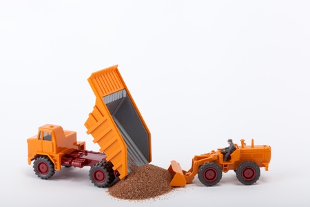 A truck has unloaded a load of sandの写真素材