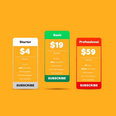 Vector pricing table for websites and applicationsの写真素材