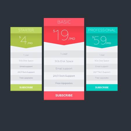 Vector pricing table for websites and applicationsのイラスト素材