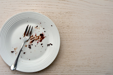 Top view of an empty plate with fork in it.の写真素材