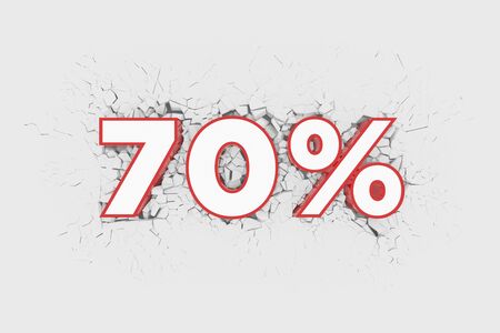 70% Discount 3d Sign breking wall. Special Offer Discount Tag. 3D illustrationの写真素材