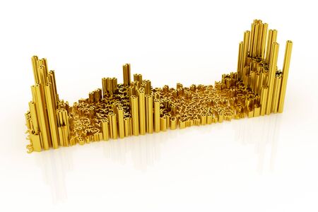 Business graph and currency symbol, represents growth in the new year three-dimensional rendering, 3D illustrationの写真素材