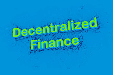 DeFi Finance banner for decentralized financial system, cryptocurrency, blockchain, and digital...