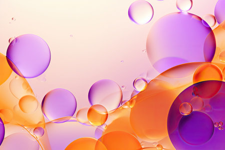 Background with purple, orange, and white bubbles. Stock illustration. AI Generated.