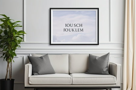 Farmhouse living room interior with stylish mockup frame.