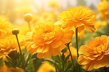Soft-focus yellow flowers: Marigold's vibrant beauty