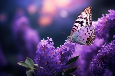 Enchanting nature backdrop: Soft-focus butterfly on vibrant violet flower