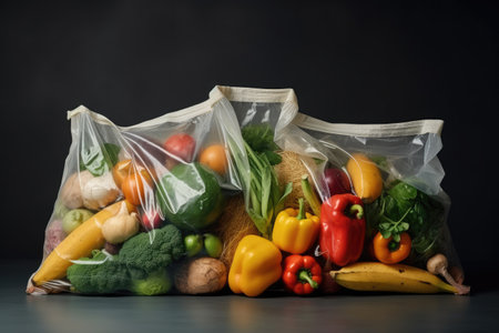 Healthy food, clean eating: fruits and vegetables. Eco-friendly packaging, reusable bag. Plastic-free, zero waste lifestyle. Nourish body, mind, and planet.の写真素材