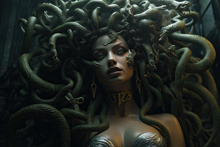 Gorgeous Medusa's intricate charm, a captivating blend of beauty and mysteryの写真素材