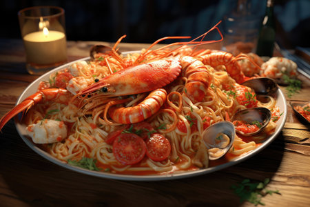 Deliciously crafted AI-generated artwork, capturing the essence of enjoying spaghetti seafoodの写真素材