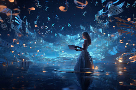 Floating Melodies Grace the Nightの写真素材