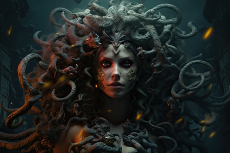 Gorgeous Medusa's intricate charm, a captivating blend of beauty and mysteryの写真素材