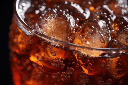 Icy cola with condensed water droplets on glass, shallow depth of fieldの写真素材