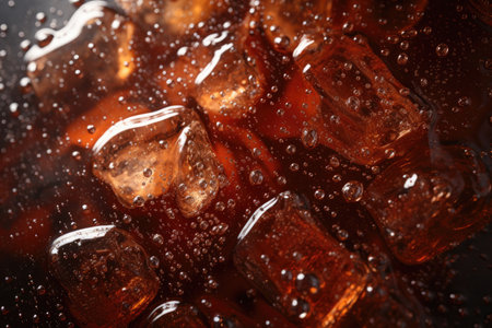 Icy cola with condensed water droplets on glass, shallow depth of fieldの写真素材
