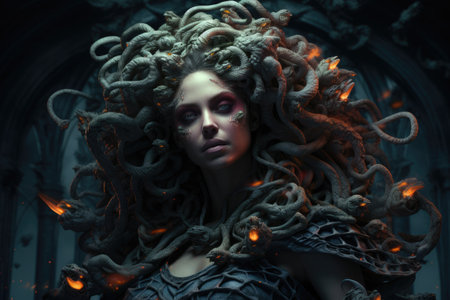 Gorgeous Medusa's intricate charm, a captivating blend of beauty and mysteryの写真素材