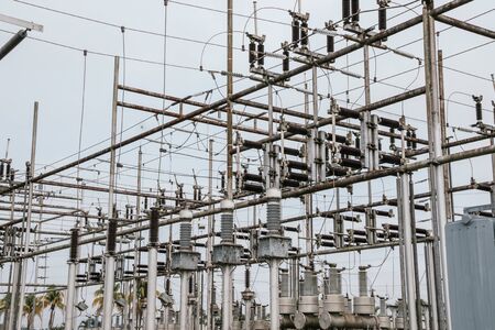 electrical towers, distribution centers, high voltage cables, high voltage areas.の写真素材
