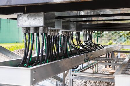 electrical connections, distribution and control board, ordered and numbered wires, colored wiresの写真素材