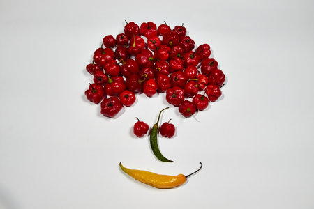 Vegetable chilli, chile face on white backgroungの写真素材