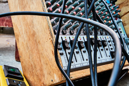 Music Mixer at concert with connected wiresの写真素材