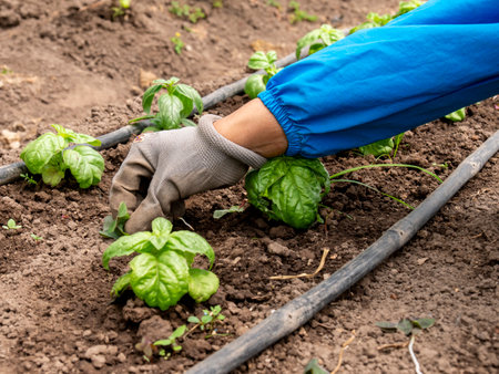 Farmers Tending and Maintaining Crops: Ensuring Healthy Growth, rural landscapeの写真素材