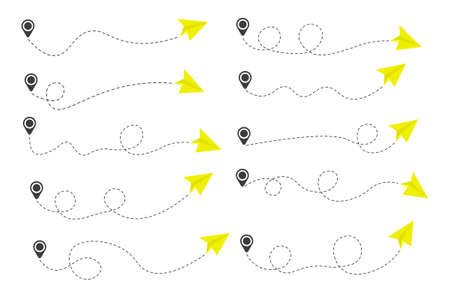 Dashed line paper airplane routeのイラスト素材