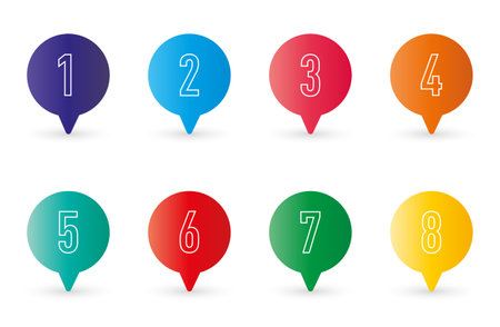 Set of bullet points numbers from one to eight in gradient shapesのイラスト素材