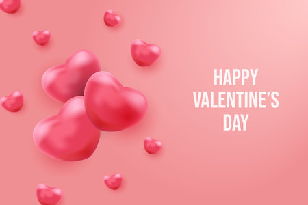 Valentines day greeting card with pink hearts on pink background. Vector illustration.の写真素材