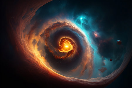 Fractal spiral in space, computer generated abstract background, 3D renderingの写真素材