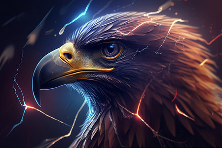 Eagle head on dark background. 3D illustration. Elements of this image furnished by NASAの写真素材
