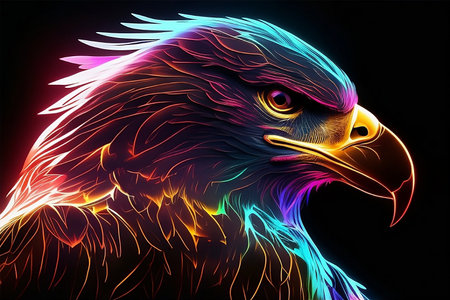 Eagle head in neon style. Vector illustration of an eagle head.の写真素材