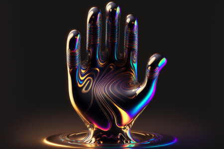 3d render of human hand with water drop on black background.の写真素材