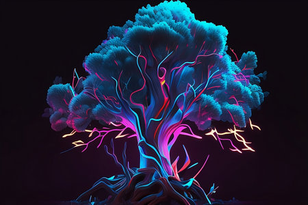 A lightning storm with a tree and a lightning bolt with generative aiの素材