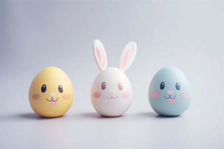 Easter eggs with bunny ears on white background. Happy Easter concept.の素材