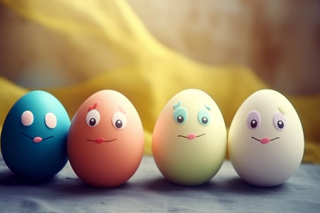 Easter eggs with smiley faces. Happy easter concept.の素材