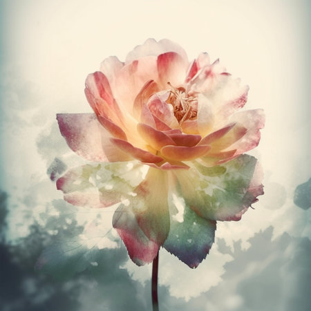 Watercolor painting of a flower on a watercolor background. Abstract floral background. Double exposure watercolor flower with generative aiの素材