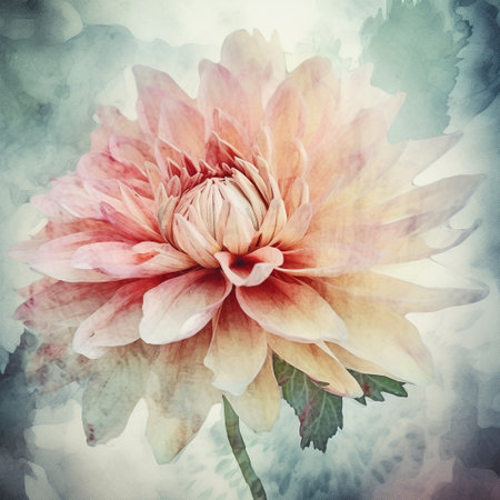 Watercolor painting of a flower on a watercolor background. Abstract floral background. Double exposure watercolor flower with generative aiの素材
