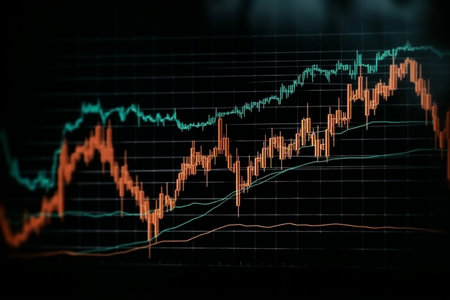 A stock chart with a line graph on it, stock market or forex trading grapの素材