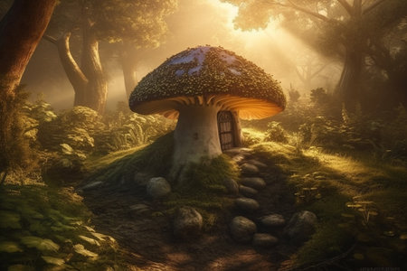 A fantasy mushroom house in the forestの素材